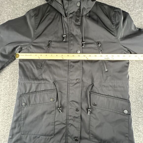 ZARA WOMAN Faux Fur Lined Parka Women’s Sz Medium Black Hooded Full Zip Pockets - Picture 8 of 11